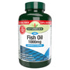 A bottle of Natures Aid Fish Oil 1000mg capsules with a green label indicating it is an Omega-3 supplement.