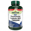 A bottle of Natures Aid Glucosamine Sulphate 2KCl Premium Strength 1500mg, with a green label and a green cap.