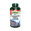 A bottle of Natures Aid Flaxseed Oil 1000mg with the label indicating that it is cold pressed and contains 50% extra. The bottle has a green cap and is labeled as ultra-free from gluten, dairy, and preservatives.